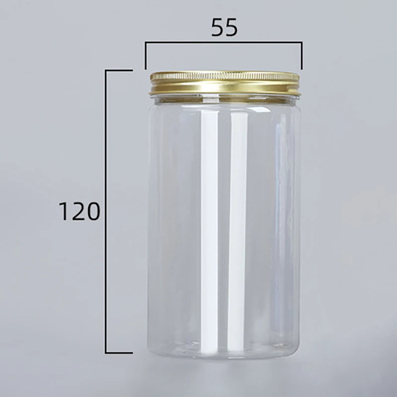 Frasco de plástico transparente de 15 tamaños con tapas de aluminio rosa, contenedor vacío para crema facial, contenedor de cosméticos, botellas rellenables de viaje doradas.