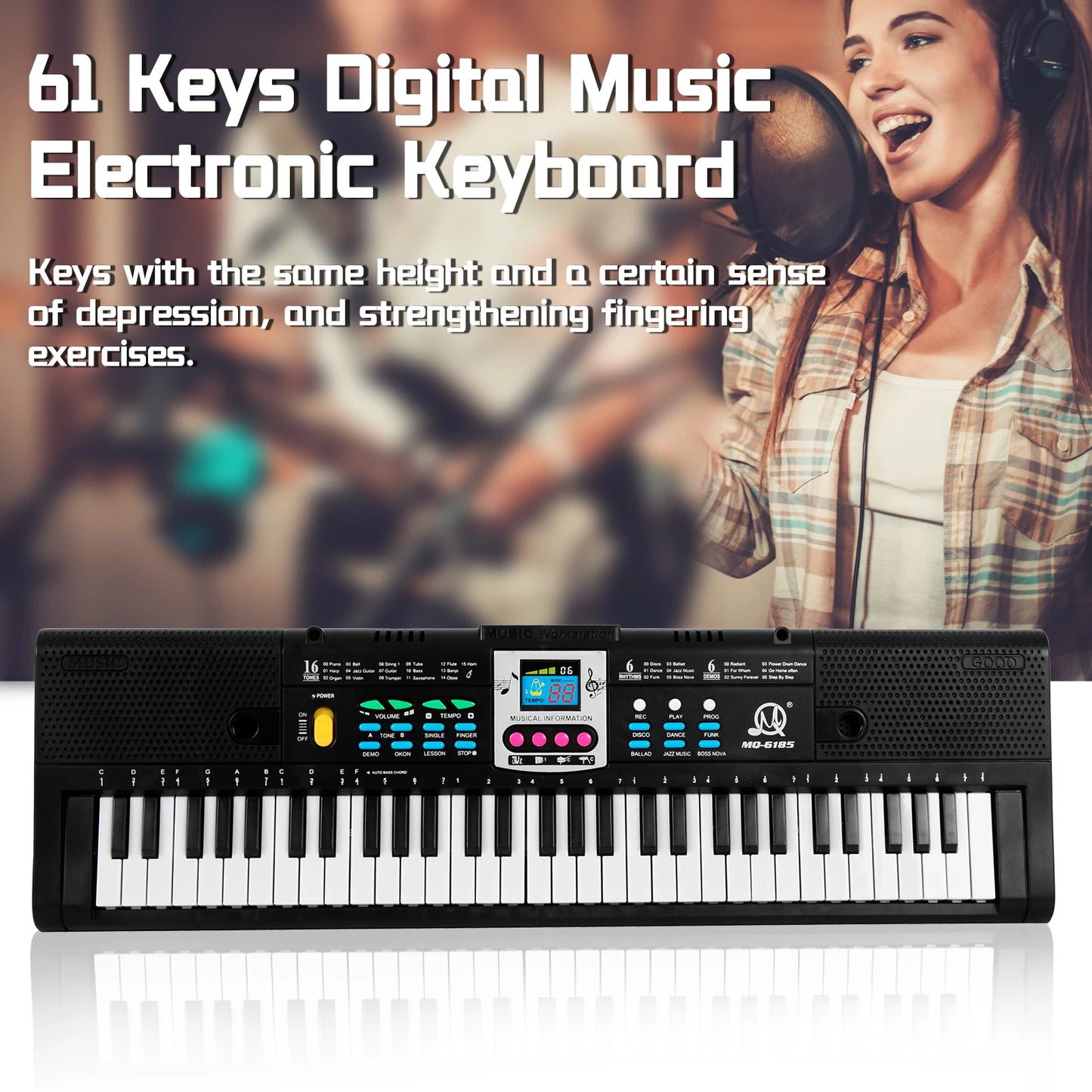 Teclado electrónico multifuncional de 61 teclas para niños, piano eléctrico digital con micrófono, instrumento de teclado electrónico para principiantes.