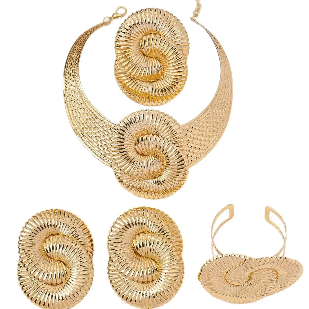 Conjunto de collar, pendientes, pulsera y anillo con símbolo geométrico de caracol marino, accesorios de joyería de China continental.