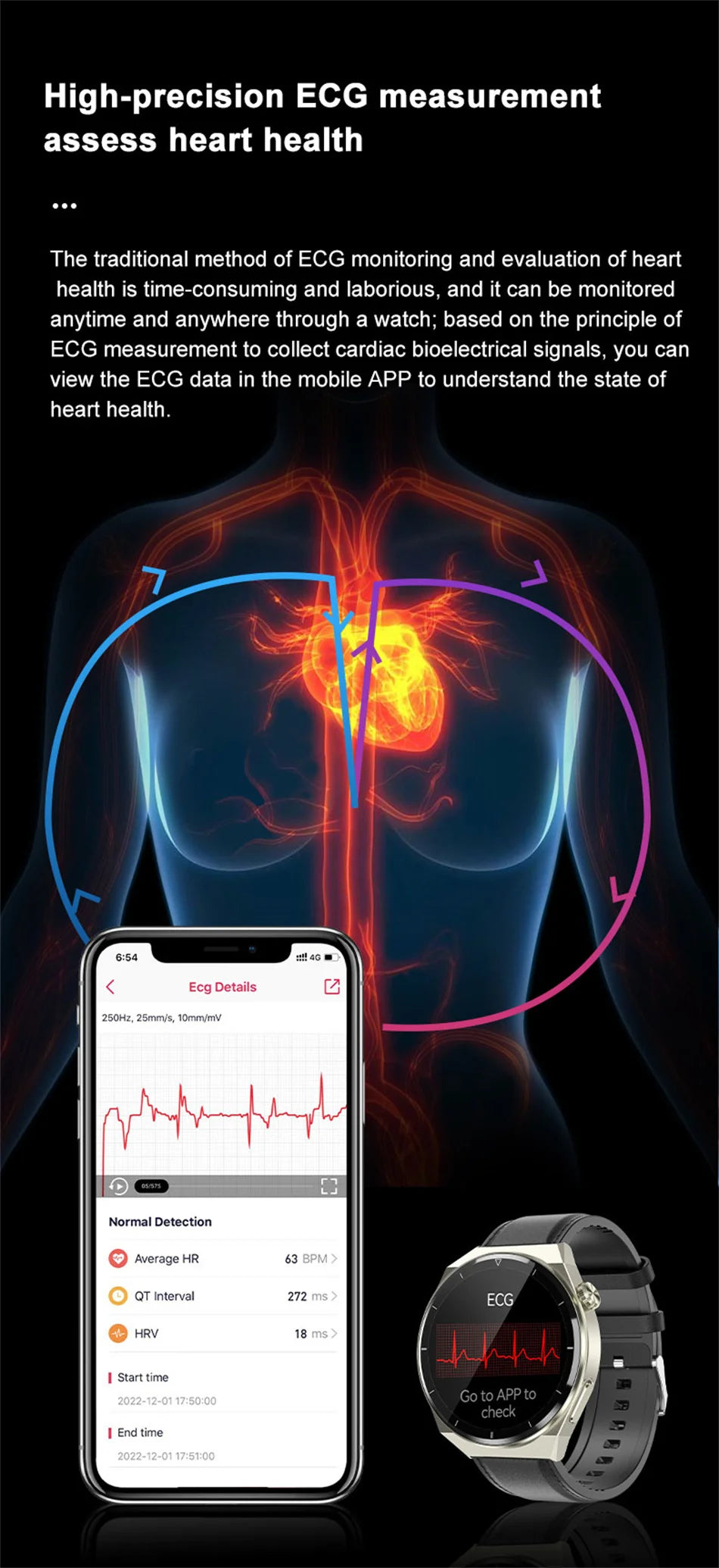 Reloj inteligente con tratamiento láser para hombres, dispositivo con ECG, PPG, frecuencia cardíaca, azúcar en sangre, monitor de salud, para Android e iOS, 2024