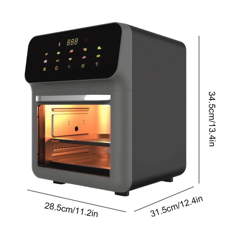 Freidora de aire con pantalla táctil de 80-200 °C, freidora eléctrica con temporizador de 0 a 60 minutos, freidora sin humo, ventana visible para descongelar, hornear y asar.