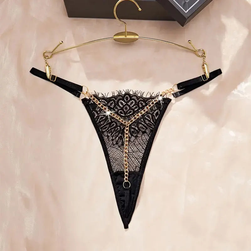 Tangas y bragas transparentes de encaje, tipo G-string, para mujer, con abertura en la cadera, estilo perla, huecas, de encaje sólido, lencería erótica femenina.
