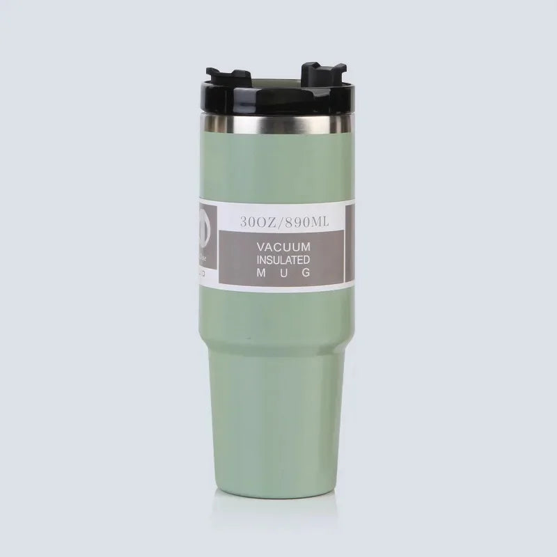 Vaso portátil de acero inoxidable de 30 oz con aislamiento para coche, con pajita y doble pajita para bebidas frías, ideal para usar en el vehículo.