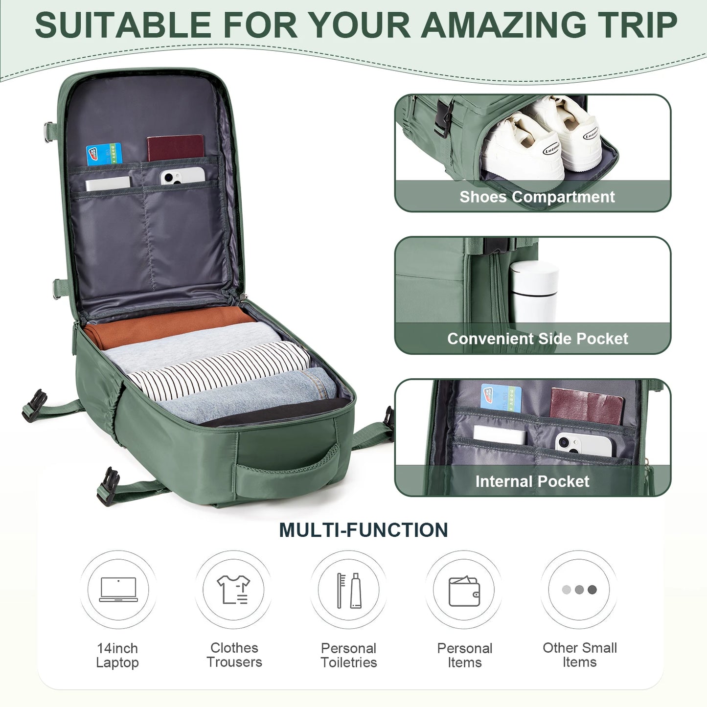 Mochila Ryanair 40x20x25, bolsa de cabina, mochila de viaje para hombres y mujeres, equipaje de mano, mochila para portátil de ocio, mochila para viaje, cabina