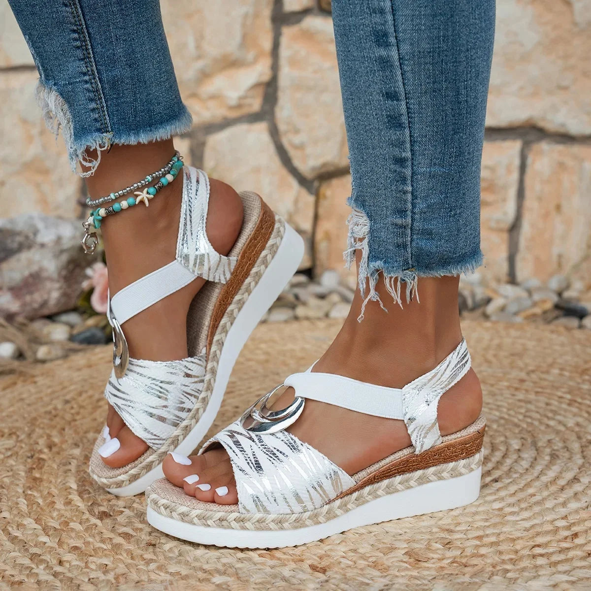 Sandalias de boca de pez para mujer, suela ligera, tacón bajo, estilo casual, de verano, con cuerda de cáñamo, color negro, suela de goma y poliuretano, talla M