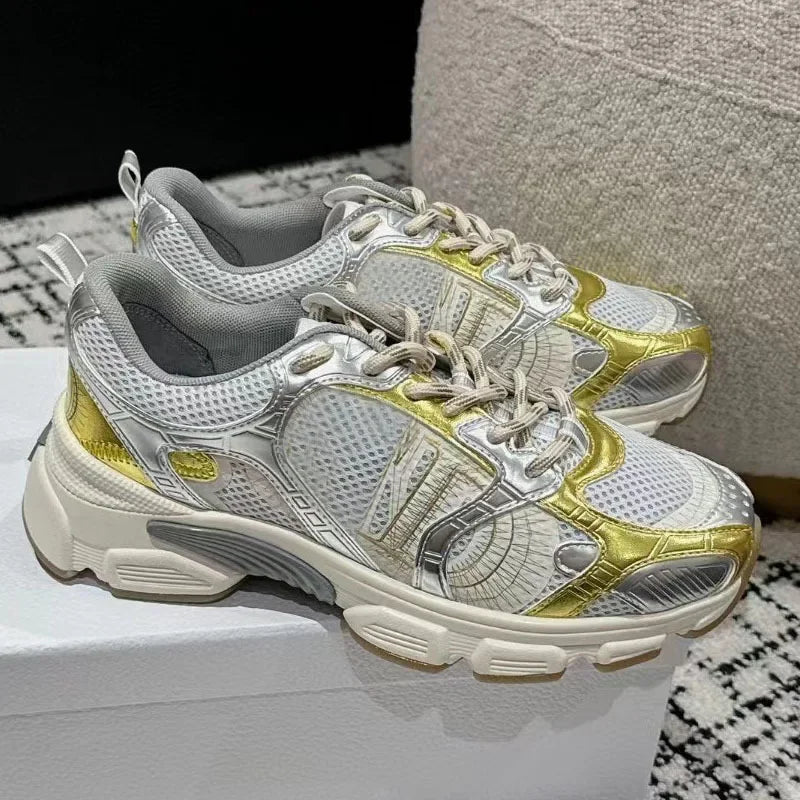 D Home Malla Deportes Pareja Papá Zapatos Heatba Zapatos para correr Bloque de color Suela gruesa Zapatos de mujer Zapatos de hombre con cordones