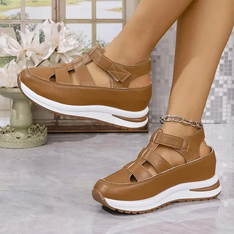 Sandalias de mujer de gran tamaño 2025, nuevas, con punta romana mágica y tacón grueso, zapatos casuales, cómodas, suela de goma y poliuretano mejorado.