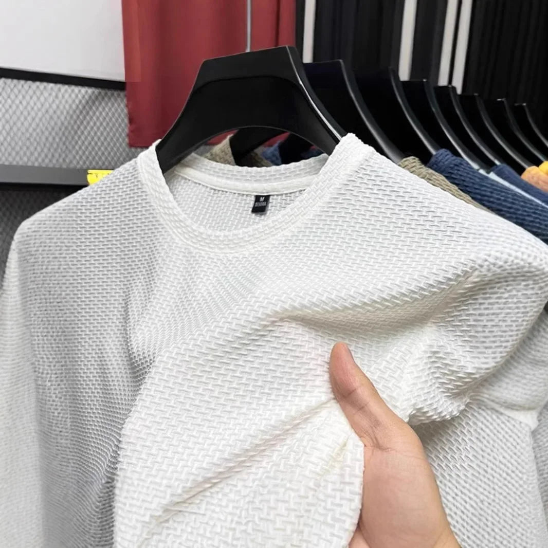 Camiseta de seda de hielo para hombre, manga corta, ligera, transpirable, cómoda, fresca, informal, moderna, de verano, elástica, ajustada.