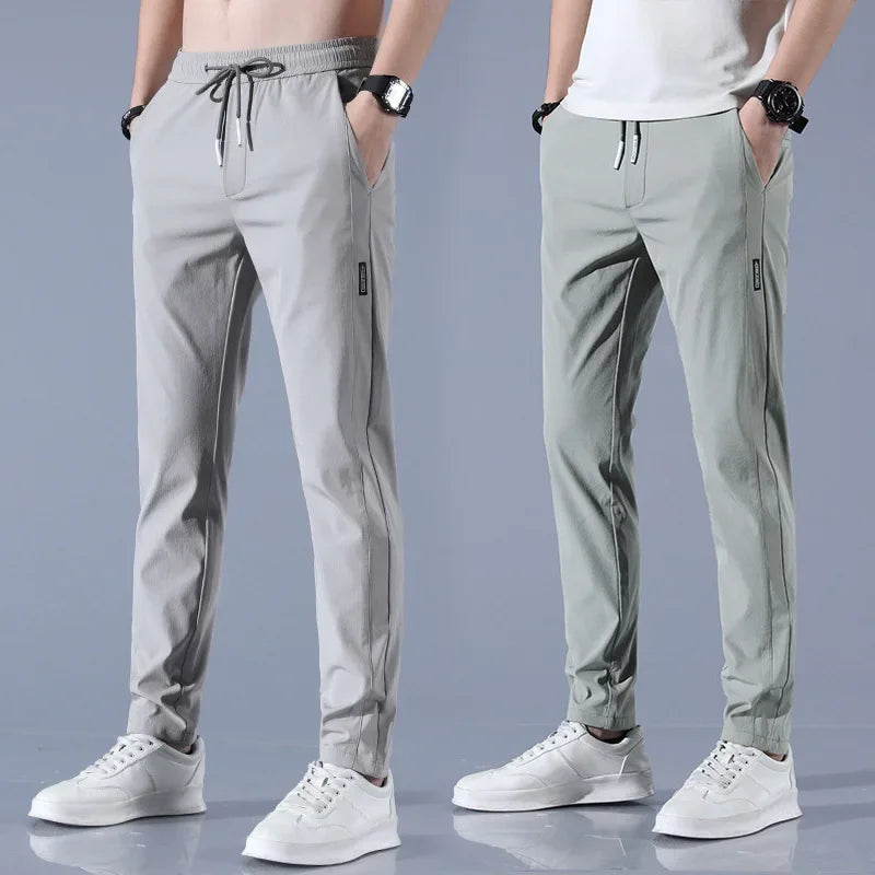 Pantalones casuales de negocios de verano para hombre, ajustados, de pierna recta, holgados, cómodos, de seda helada, transpirables