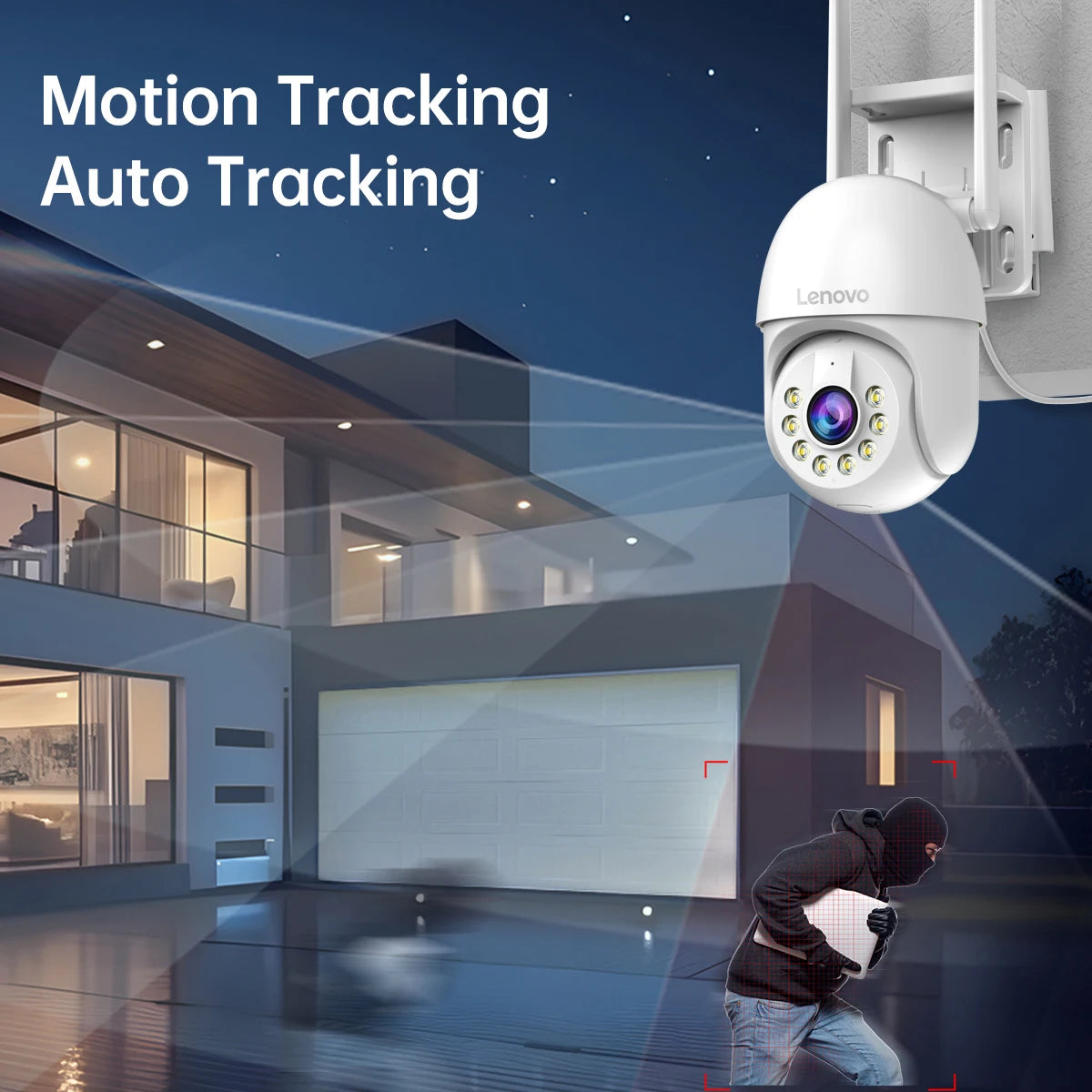 Cámara PTZ inteligente Lenovo de 5 MP con wifi para exteriores, zoom digital de 5x, seguimiento automático, cámara IP CCTV ONVIF, cámara de videovigilancia de seguridad.