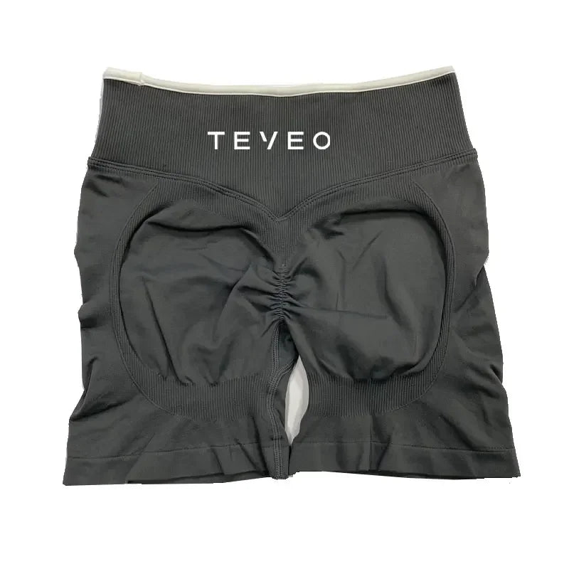 TEVEO - Pantalones cortos deportivos de yoga para mujer, pantalones deportivos elásticos para fitness y ciclismo, conjunto de sujetador de yoga corto Ignite Sculpt Scrunch, leggings