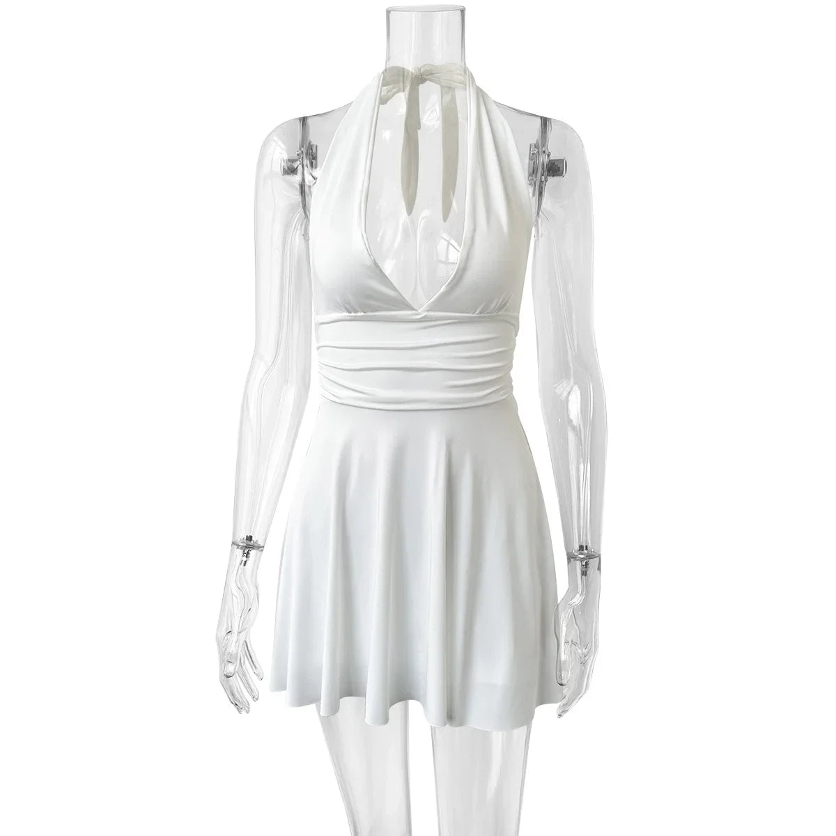 Vestido mini sexy para mujer, con espalda abierta, escote en V, ajustado, estilo europeo y americano, sin mangas, 2024