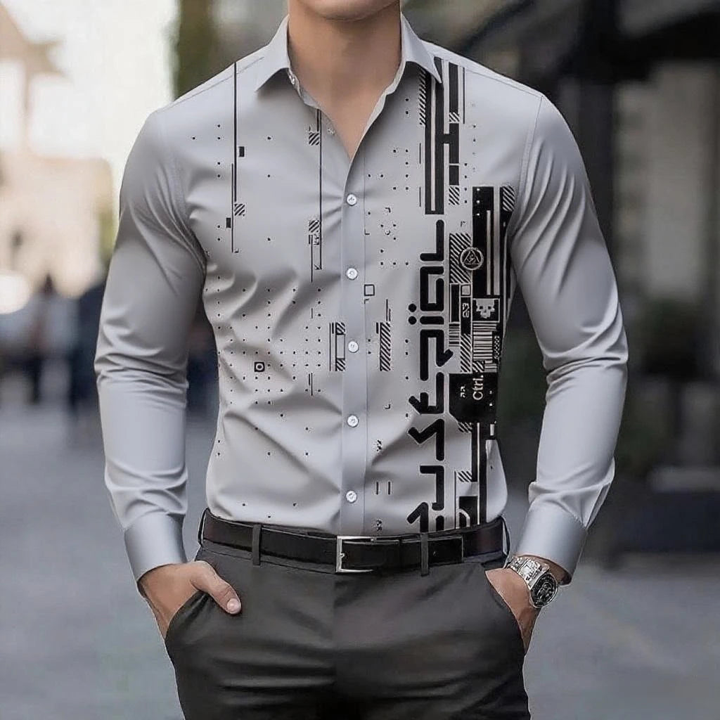 13 colors men's retro digital printing button breathable long sleeve shirt fashion lapel versatile men's shirt large size