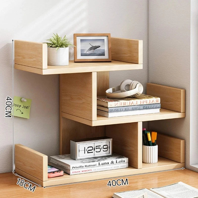 Estantería de escritorio para libros, estantería de almacenamiento y escritorio para el hogar, estantería pequeña para dormitorio, oficina, estante simple de varias capas