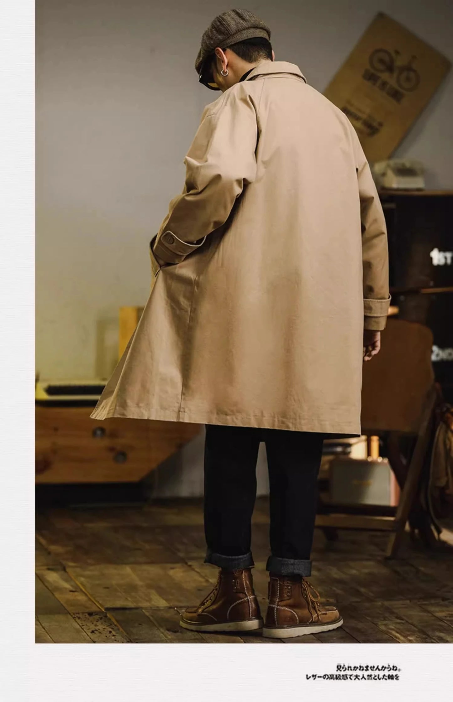 Retro American Sle Men's Long Coat Cotton Casual Faion Urban Youth Pure Color Button up Loose Fit Autumn Winter Coat