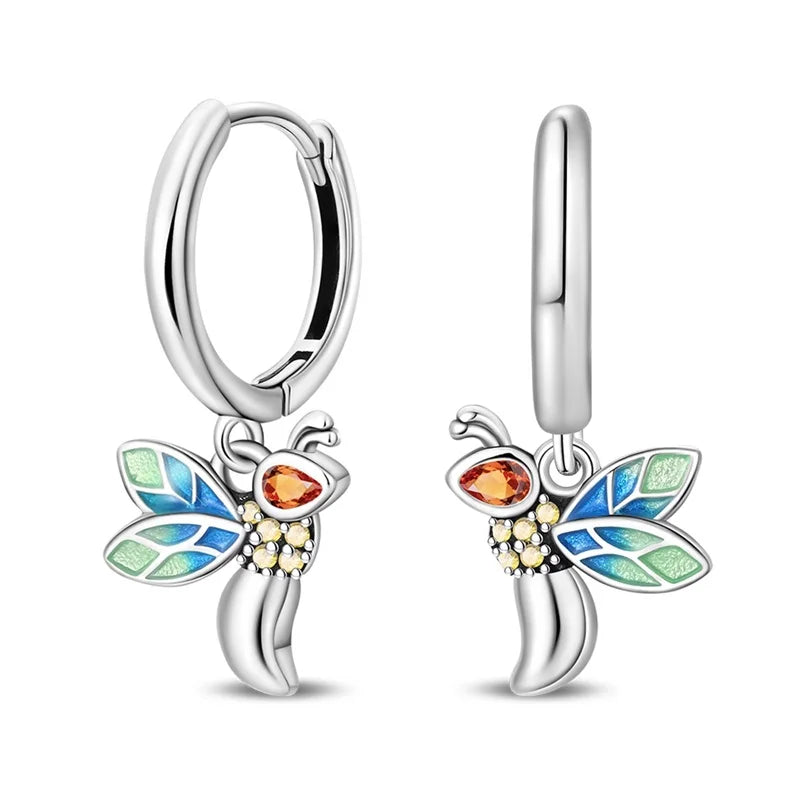 Pendientes de plata de ley 925 con diseño de mariposa, abeja, mariquita y flor de arcoíris para mujer, joyería de moda para fiestas de cumpleaños, regalos