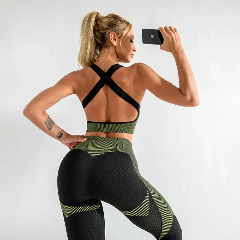 Conjunto de 3 piezas de yoga sin costuras, chaleco deportivo de fitness, pantalones de cintura alta que levantan la cadera, ropa de entrenamiento, conjunto de leggings de gimnasio para mujer
