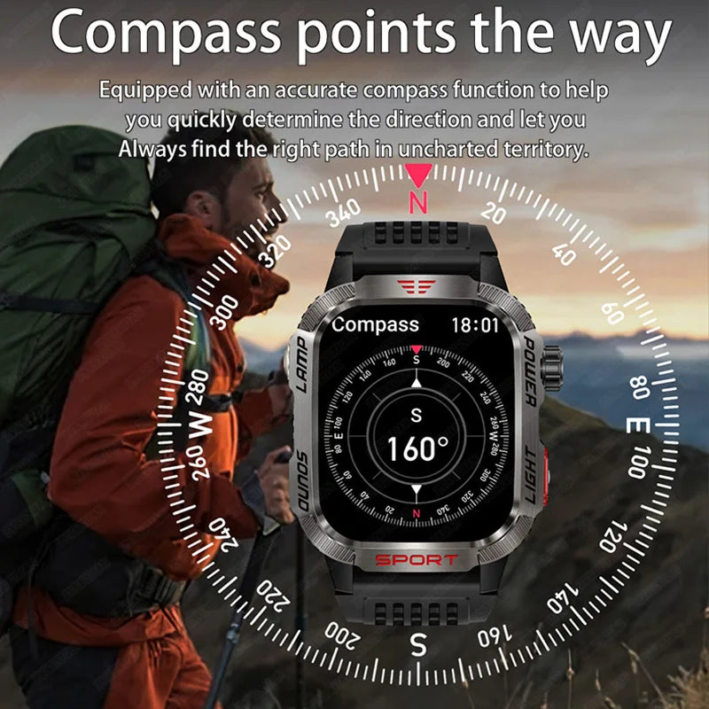 Nuevo reloj inteligente militar con GPS para Huawei y Xiaomi, linterna, brújula, resistente al agua, rastreador deportivo para exteriores, Bluetooth y llamadas.