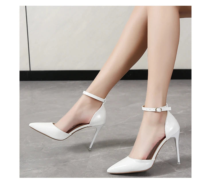 Super Big Size 45 High Stiletto Heel Women Sandals Crystals Buckle Strap Pointed Toe Fashion 10cm/3.94inch Thin Heel Pimp