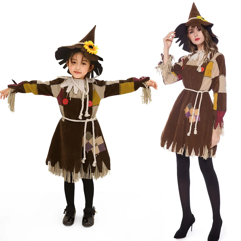 Halloween The Wizard of Oz Scarecrow Parent-Child Costume Carnival Party Performance Circus Clown Dress Womens Cosplay Costume