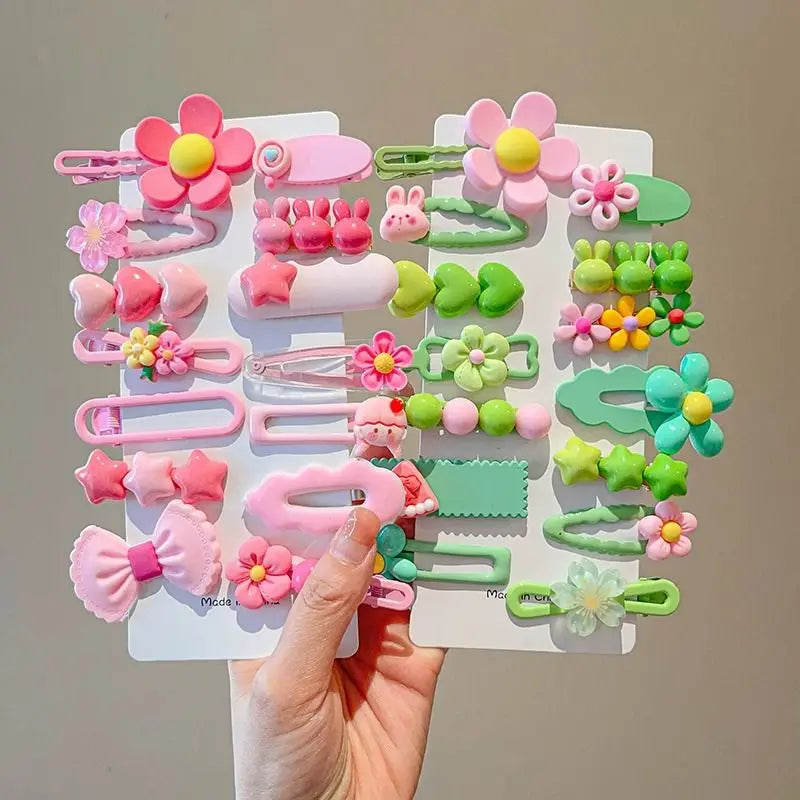 Juego de 14 accesorios para el cabello para niñas, horquillas con forma de flor, lazos, pinzas laterales, pasadores con forma de corazón de conejo, tocado para niñas.