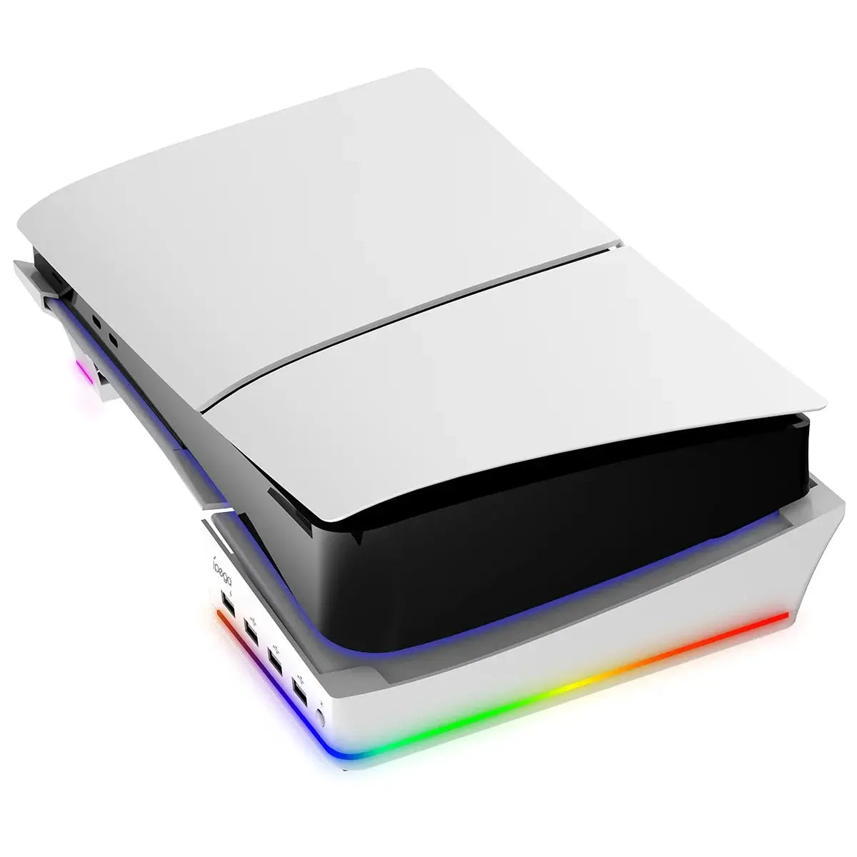 Soporte horizontal IPEGA con luz LED RGB para consola PS5 Slim, accesorio con 14 modos de luz y 4 puertos USB.