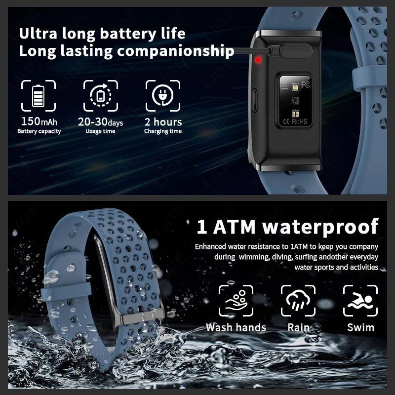 LIGE - Pulsera inteligente sin pantalla para hombre y mujer, con monitor de ritmo cardíaco, presión arterial, sueño, podómetro, rastreador de actividad física, 2025