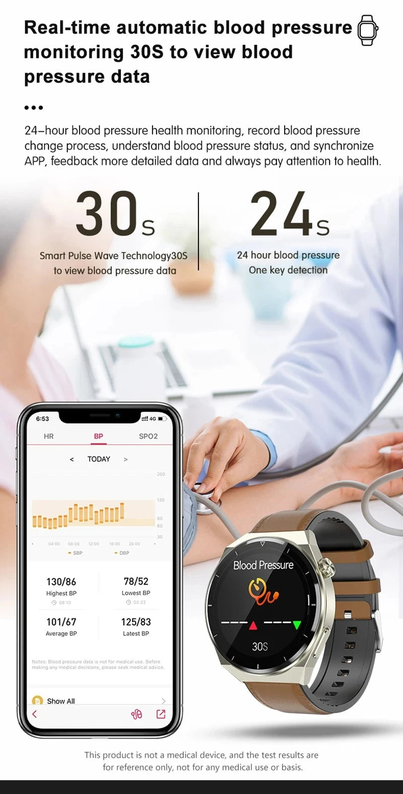 Reloj inteligente con tratamiento láser para hombres, dispositivo con ECG, PPG, frecuencia cardíaca, azúcar en sangre, monitor de salud, para Android e iOS, 2024