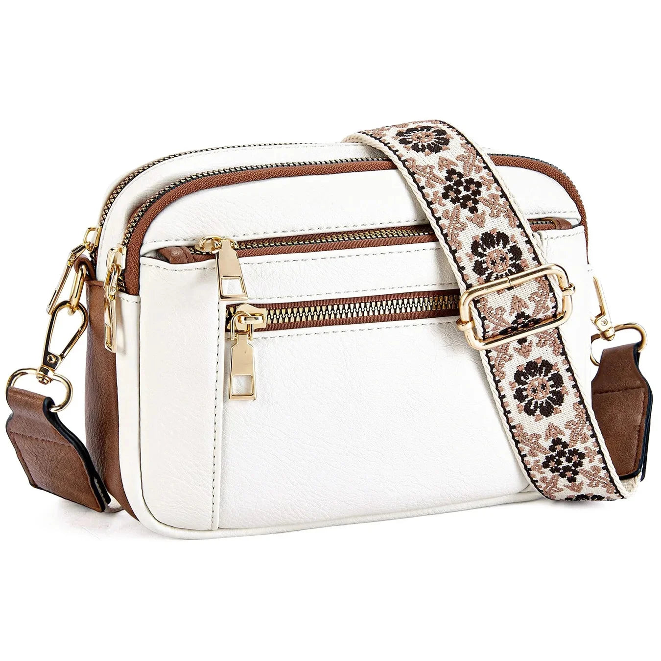 Bolso bandolera multifuncional con cremallera y bloques de colores, de piel sintética, tipo cartera de un solo hombro, con correa ajustable para el hombro.