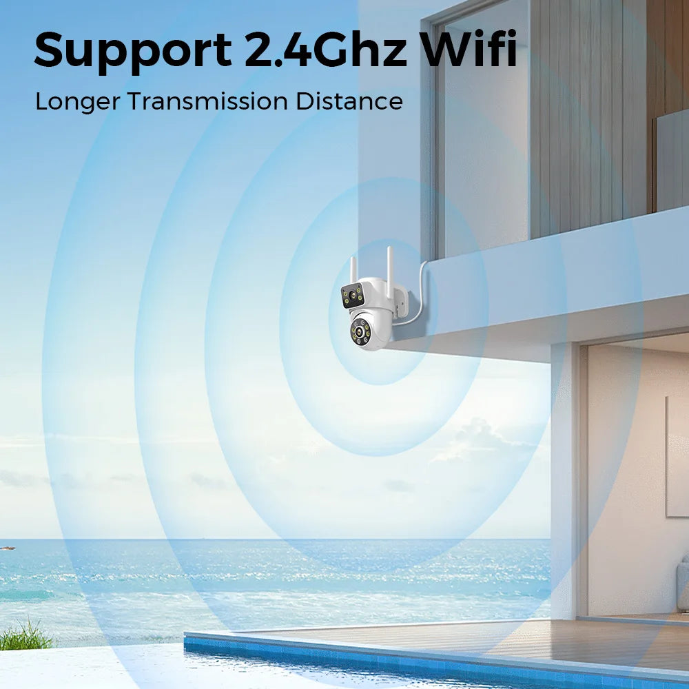 Cámara WiFi de 8 MP, PTZ, doble pantalla, seguimiento automático, visión nocturna, CCTV, cámara de seguridad para exteriores, IP de 4 MP, icsee