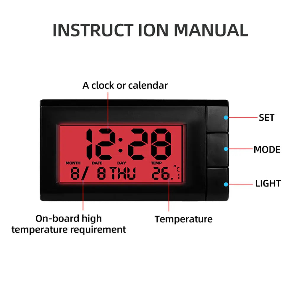 Reloj electrónico para coche con pantalla LCD, termómetro digital luminoso, calendario digital automático 2 en 1, accesorios para vehículos.