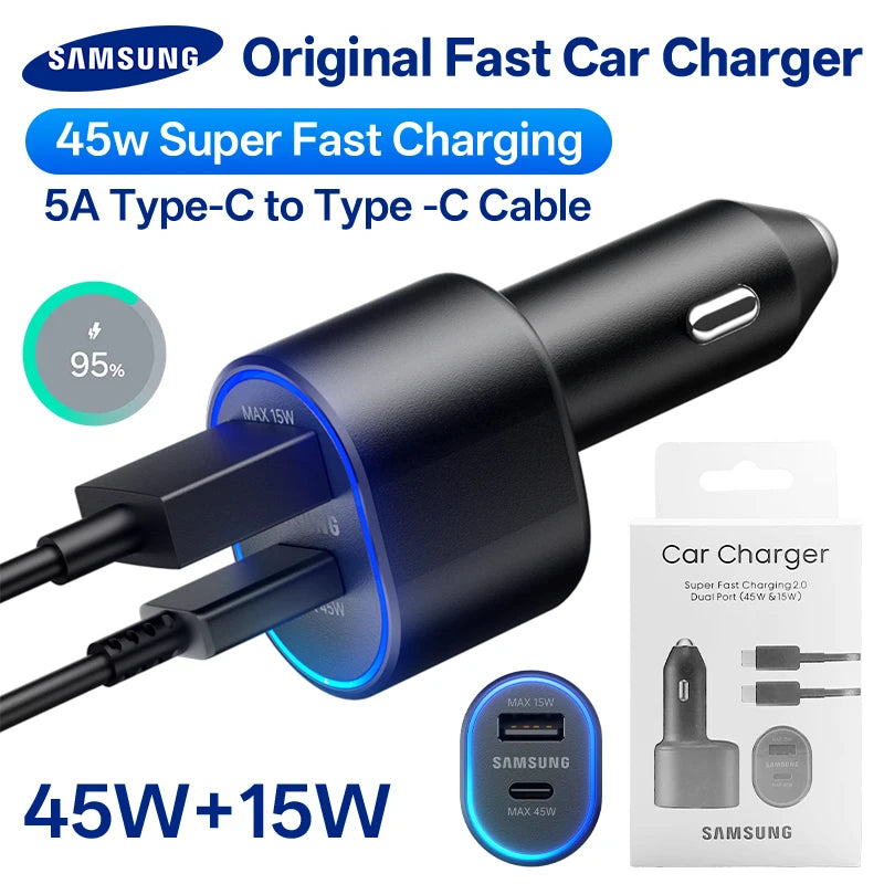 Cargador de coche original Samsung de 45 W, tipo C PD, carga rápida, Samsung S25, S24, S23 Ultra Plus, S22, S21 FE, A54, A55, Z Flip, Z Fold 7, 6, 5, 4