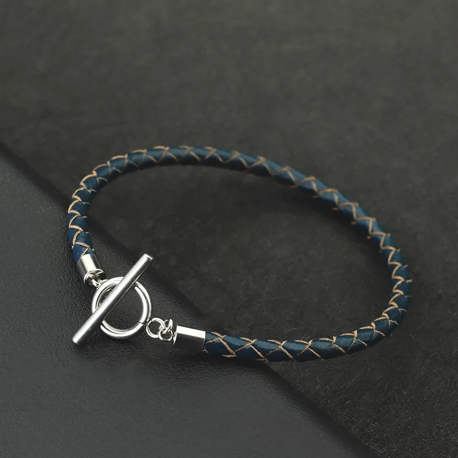 Pulsera de cuero genuino de hip hop para hombre, brazalete con hebilla OT de acero inoxidable resistente a la decoloración, accesorios para hombre, regalos para él, pulsera para hombre