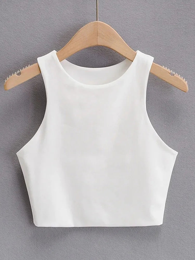 Tops ajustados sexis de moda de verano 2023 para mujer, cuello redondo, sin mangas, de nailon doble, de buena calidad, en 6 colores
