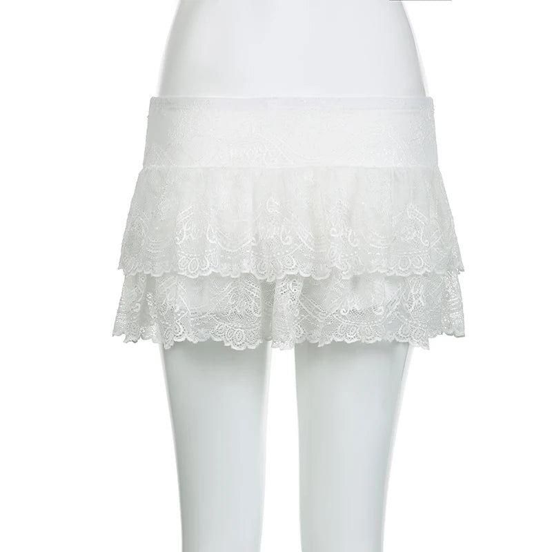 BIIKPIIK Faldas casuales con volantes de encaje, moda urbana, minifaldas para mujer que combinan con todo, ropa de fondo dulce, atuendo vintage sexy Y2K