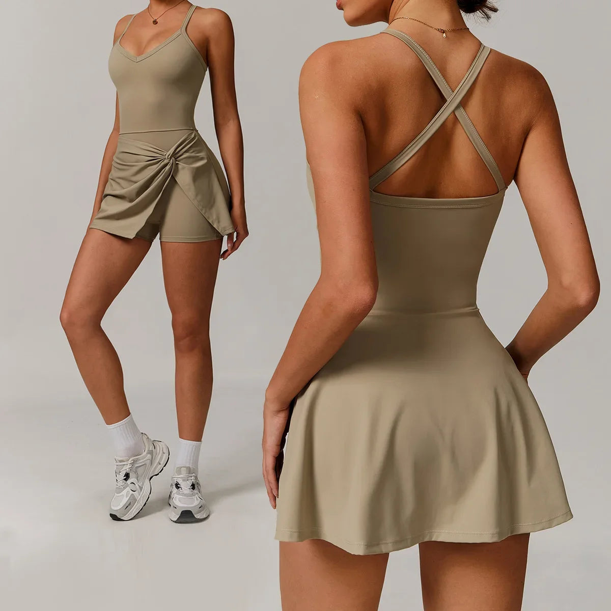 Falda de una pieza para mujer, de verano, segura, para yoga, tenis, gimnasio, golf, correr, deportes, fitness, con almohadillas para el pecho, antideslumbrante, para baile.