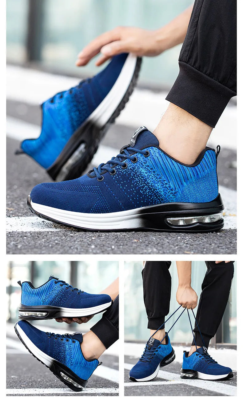 Zapatos de trabajo de protección anti-aplastamiento para hombres y mujeres, zapatos indestructibles anti-perforación, zapatos de trabajo con amortiguación de aire, zapatos de seguridad con puntera de acero para hombre.