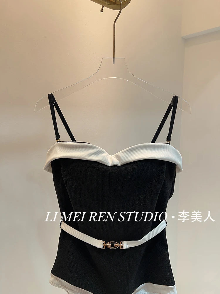 Nuevo traje de baño de una pieza de camisola de punto de lujo para mujer