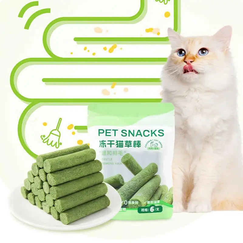 6 palitos de hierba para gatos para rechinar los dientes, snacks para mascotas, elimina bolas de pelo, suaves, listos para comer, palitos de limpieza dental para gatos bebés.