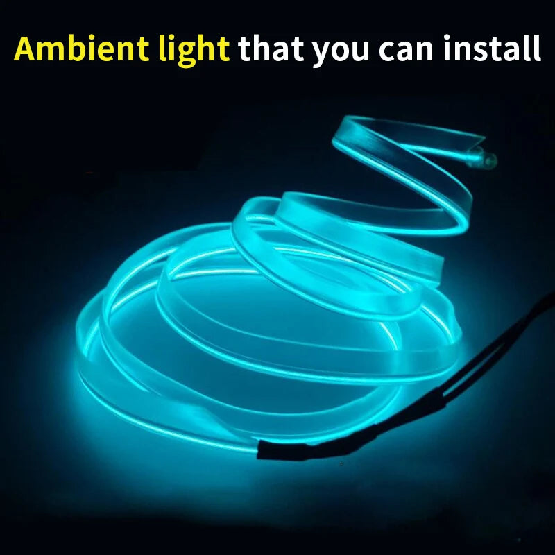Tira de luces LED para interior de coche, 5 m, 5 V, flexible, tubo de luz fría EL, con USB, para decoración de interiores de coche