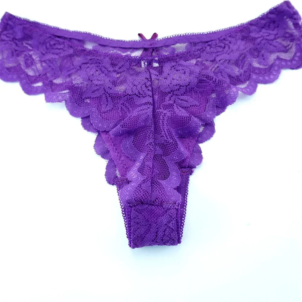 Tanga sexy de encaje de cintura baja para mujer, bragas transparentes, ropa interior erótica, 3 unidades, envío gratis