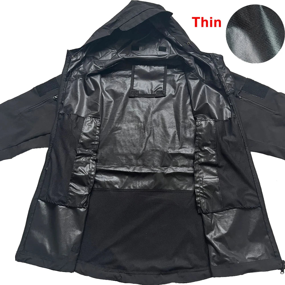 Chaquetas militares de piel de tiburón, de caparazón blando, para hombre, tácticas, a prueba de viento, impermeables, de combate, con capucha.