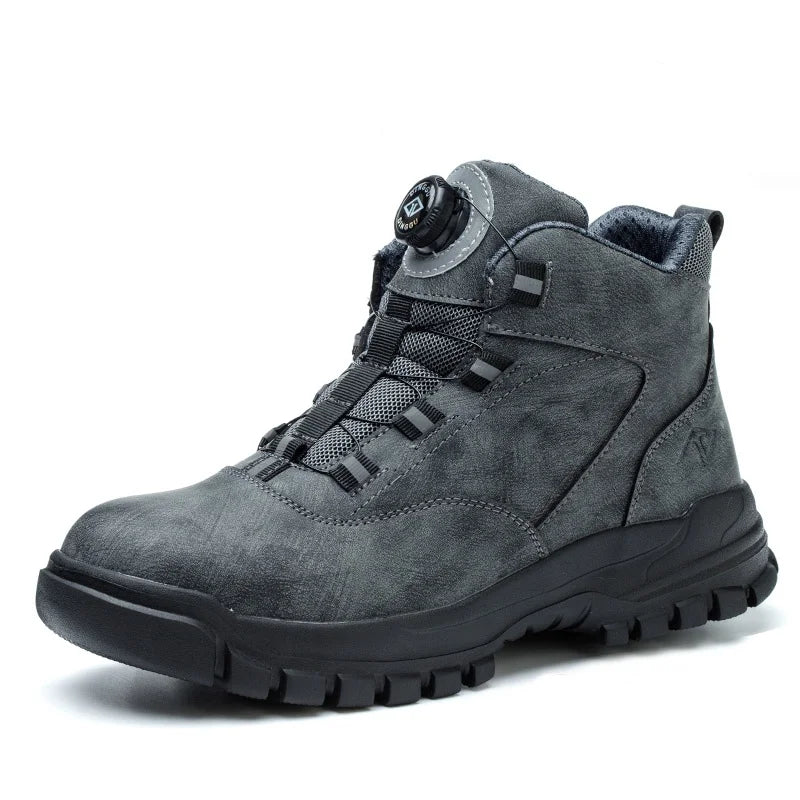Zapatos de seguridad con botones giratorios para hombre, botas de trabajo impermeables, antigolpes, antipinchazos, protectores, ligeros, para otoño e invierno.
