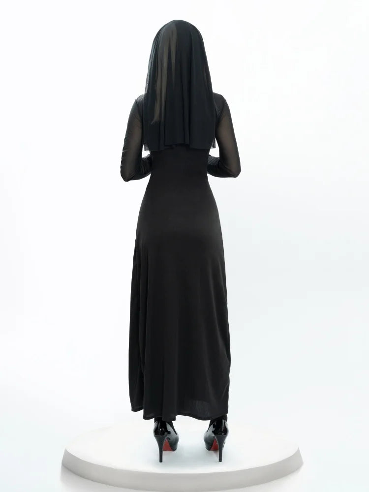 Sexy Anime Nun Cosplay Costume Women Fancy Dress Uniform Halloween Party Adult Madonna Dress Black Fancy Robe Headdress Set 2025