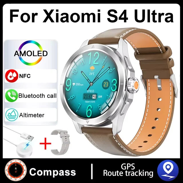 S4 Ultra para Xiaomi Pulsera Inteligente Reloj para Hombre Pantalla AMOLED HD Llamadas Bluetooth GPS Trayectoria NFC Frecuencia Cardíaca Brújula SmartWatches
