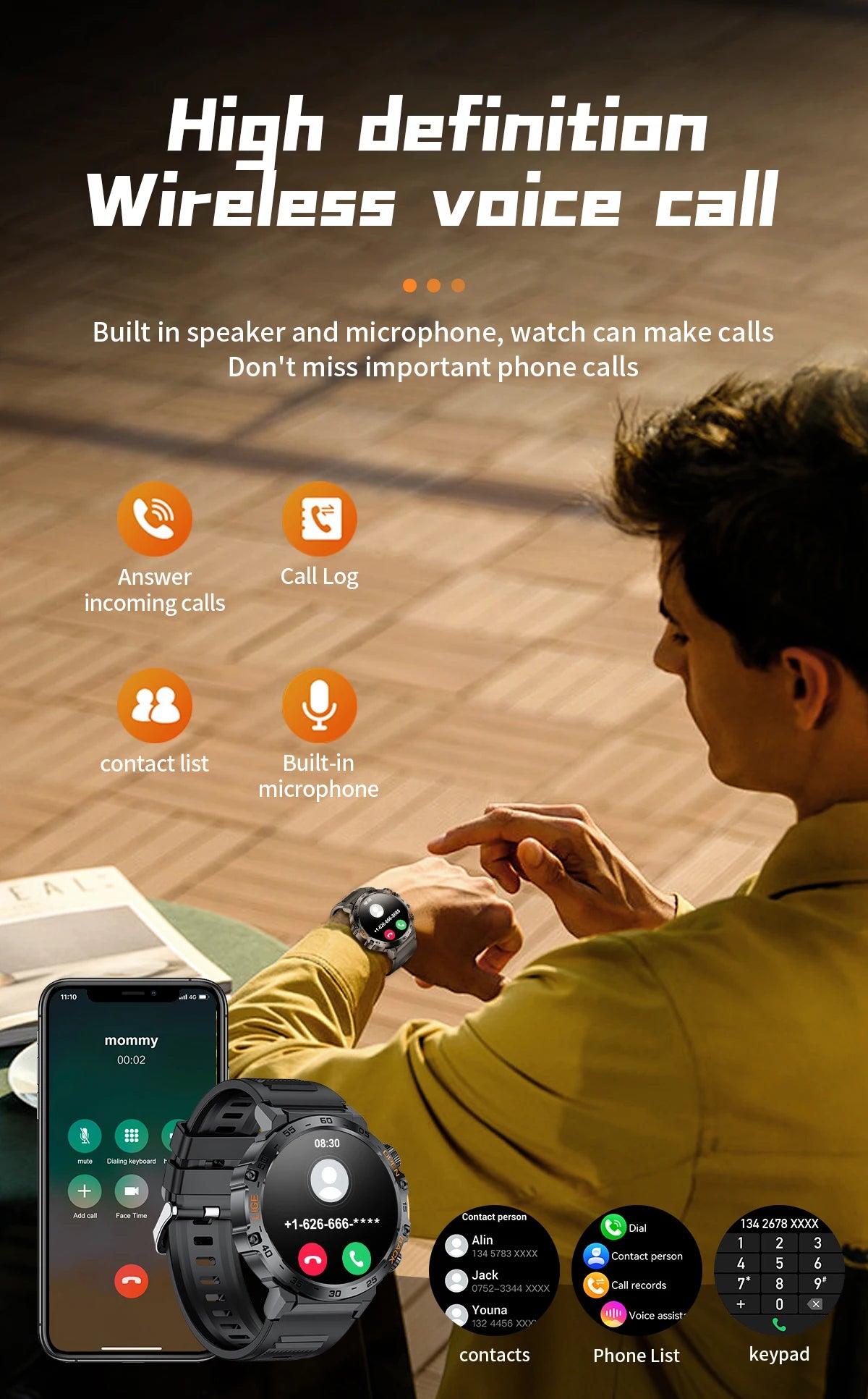 Nuevo reloj inteligente militar para hombre, pantalla AMOLED HD de 360*360, resistente al agua, con linterna LED, deportivo, para Android e iOS.