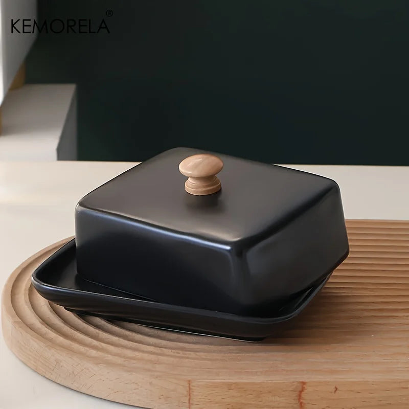 KEMORELA Mantequera de cerámica con tapa, rectangular, sellable, para guardar quesos, de alta gama y elegante para cocina y restaurante.