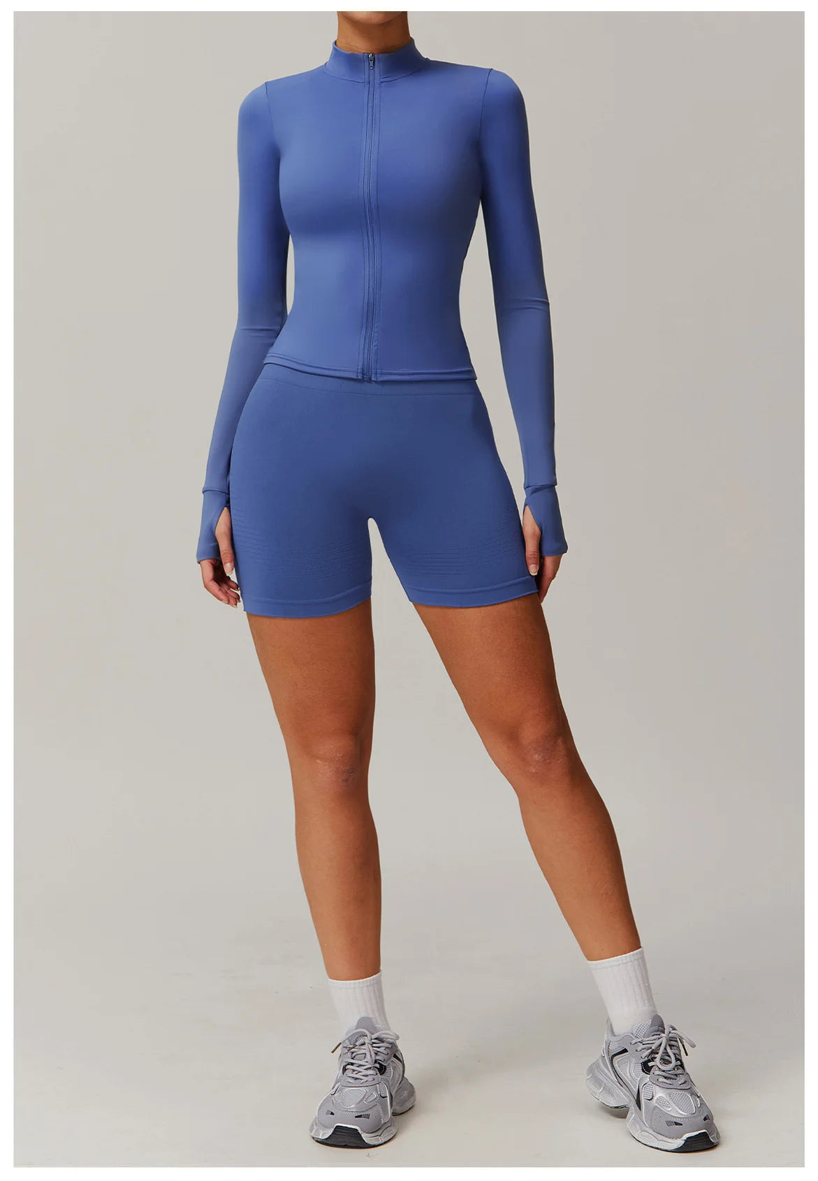 Conjunto deportivo de 2 piezas para mujer, chándal para correr, entrenamiento, con cremallera, pantalones cortos de manga larga, ropa de yoga, ropa deportiva