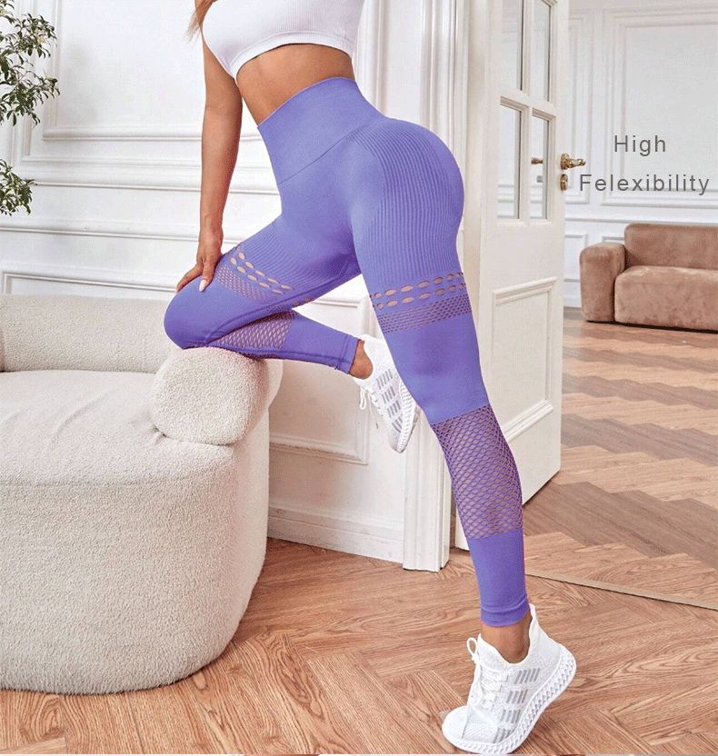 Amazon Fitness Yoga Hollow Cut Seamless Peach Pitted Breathable Tight Trousers Seamless Gym Leggings For Women Sports Wear