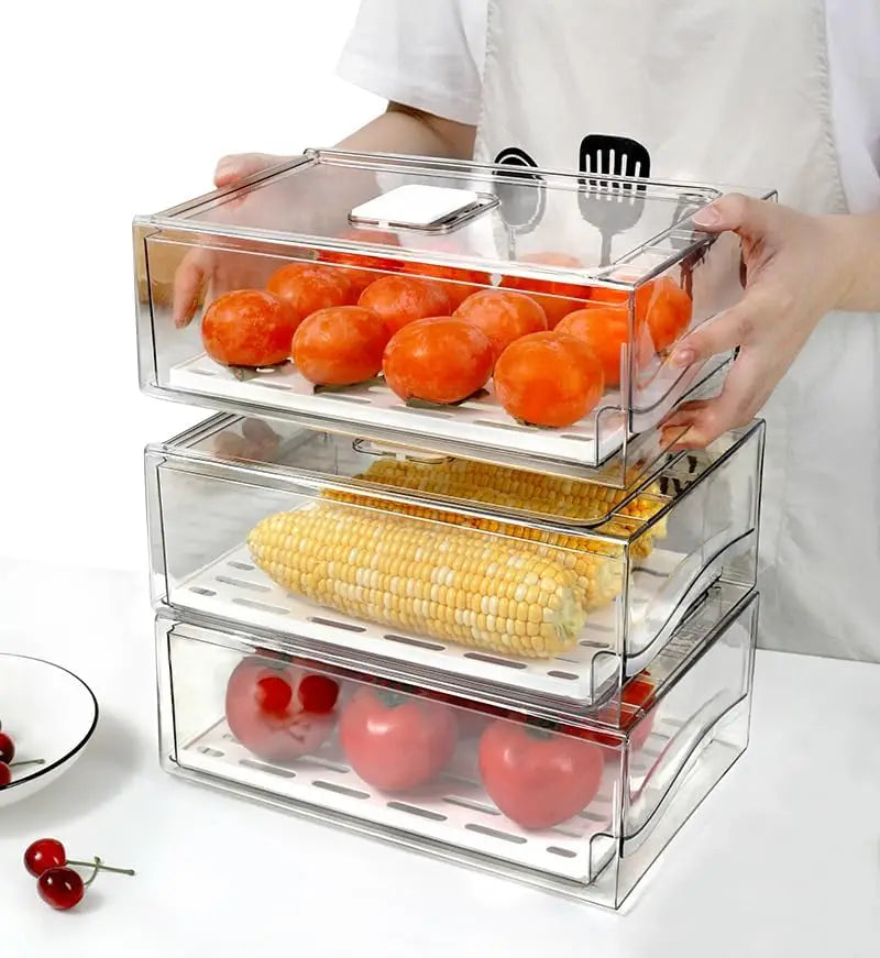 Caja de almacenamiento para refrigerador de cocina, cajón de mantenimiento fresco, grado alimenticio, huevos y carne, acabado co